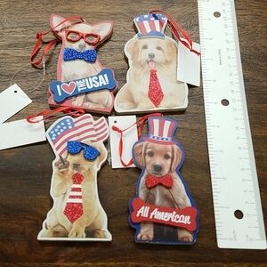 Patriotic Dogs Ornaments Set of 4